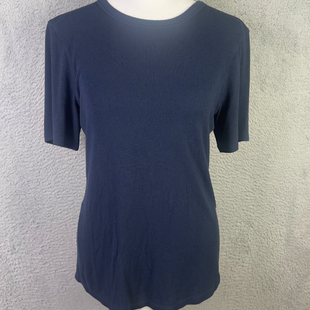 Lululemon Top Womens 6 Blue Short Sleeve Athletic Stretch Relaxed Fit Preppy